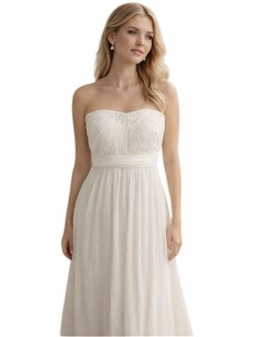 Max & Cleo Strapless Ivory Chiffon Maxi Dress Ruched Bust Size 6 Bridal